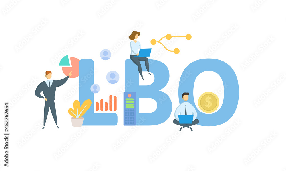 LBO, Leveraged Buyout. Concept with keyword, people and icons. Flat vector illustration. Isolated on white. LBO, Leveraged Buyout. Concept with keyword, people and icons. Flat vector illustration. Isolated on white.