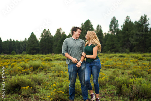 Young couple happy in the mountains