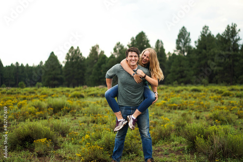 Young couple happy in the mountains