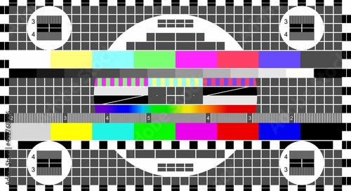 No signal TV, Television test screen in case of no signal. Test card or pattern, TV Resolution test charts background. Vector illustration