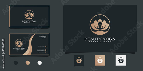 Minimalist Yoga lotus logo design with human meditation in flower Premium vekto