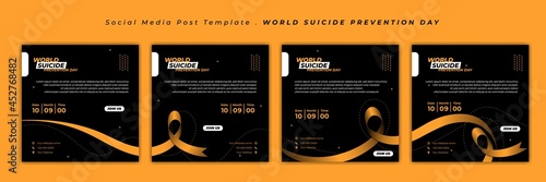 World Suicide Prevention Day with ribbon design. Set of social media template with Black and yellow design.