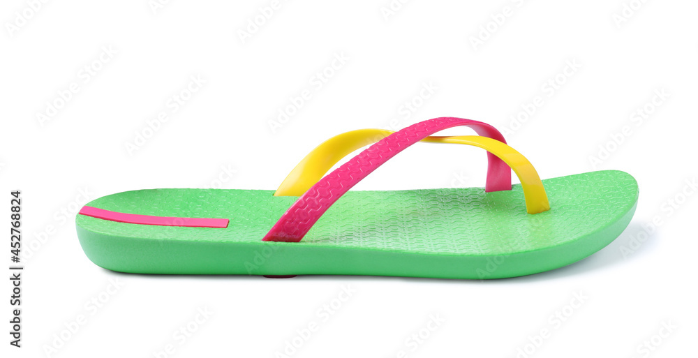 Single green flip flop isolated on white. Beach object Single green flip flop isolated on white. Beach object