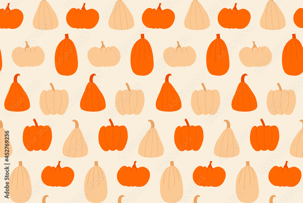 Seamless pattern with autumn pumpkins. Vector halloween background