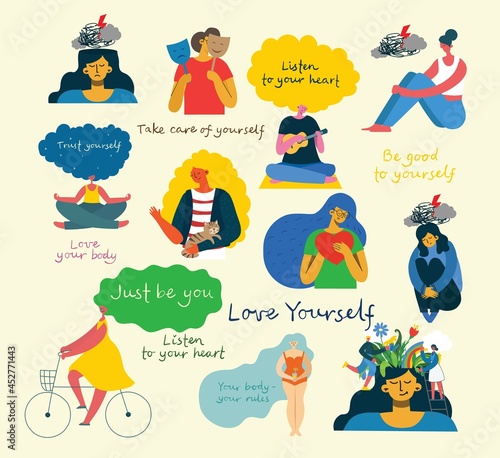 Psychology and Mental health. Psychology, brain and mental health vector icons set. Doodle style flat vector illustration.