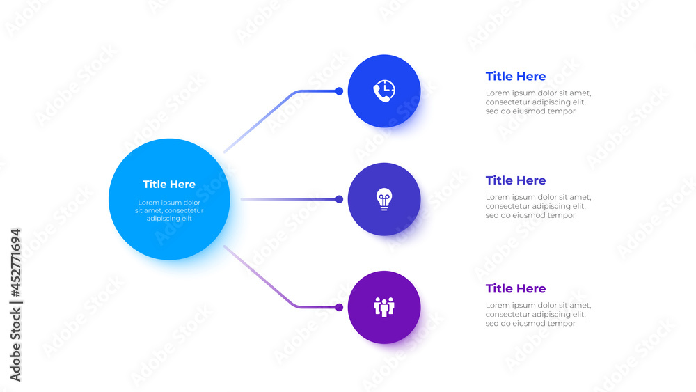 Flow chart diagram with circle elements. Concept of business project hierarchy visualization with 3 options. Infographic design template Flow chart diagram with circle elements. Concept of business project hierarchy visualization with 3 options. Infographic design template