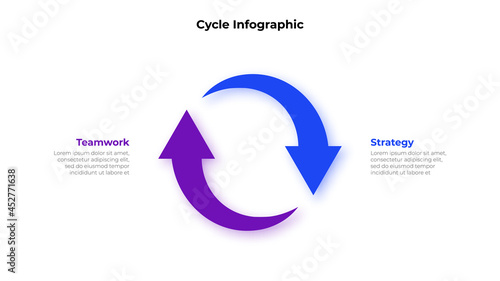 Two loop cycle arrows. Infographic elements presentation. Recycle business template with 2 options