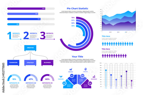 Set of the infographic elements. Bar graphs, human infographics, pie charts, workflow, pie chart and flowchart