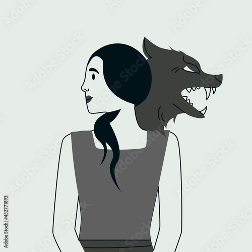 Woman suffering from mental disorder trendy flat illustration. Dissociation, derealization banner design. Depression, BPD, BPAD, schizophrenia background. Mood swings, obsessive thoughts, psychosis