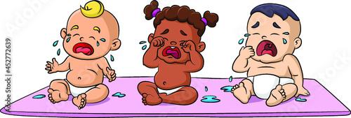 Cartoon vector illustration of three babies crying