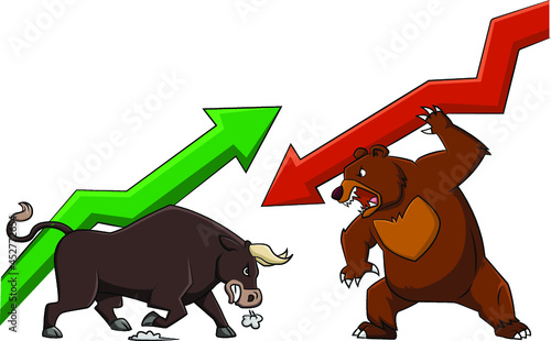 Cartoon vector illustration of Bull and Bear market characters