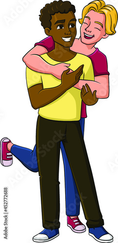 Cartoon vector illustration of a gay interracial couple