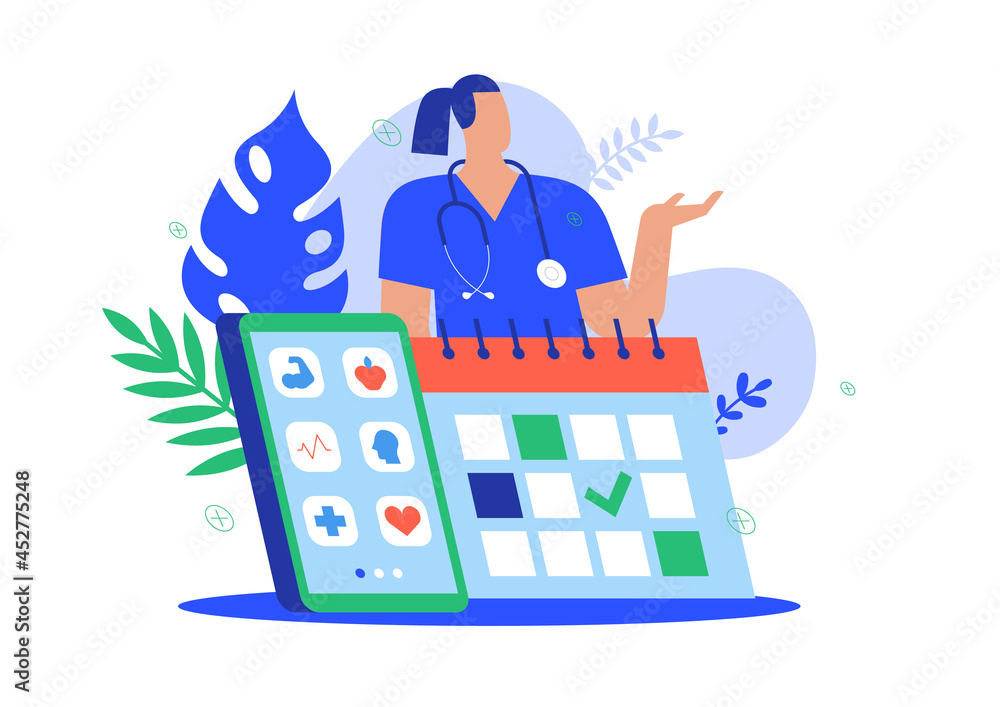 Doctor phone app calendar appointment concept Doctor phone app calendar appointment concept
