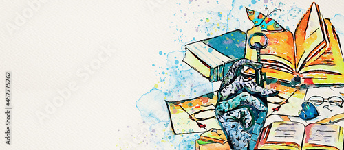 Key to knowledge. Education concept banner, watercolor.
