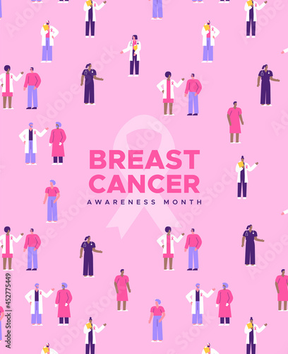 Breast cancer awareness pink hospital people card
