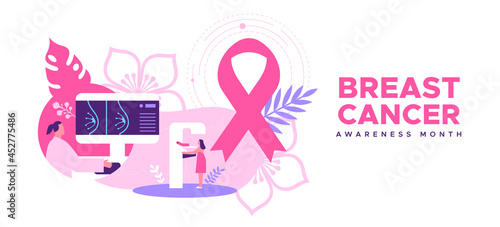 Breast cancer month woman doctor exam banner