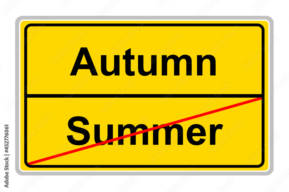 Autumn and Summer on yellow sign isolated against white background Autumn and Summer on yellow sign isolated against white background