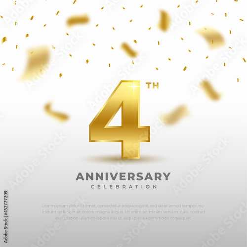 4th anniversary celebration with gold glitter color and black background. Vector design for celebrations, invitation cards and greeting cards.