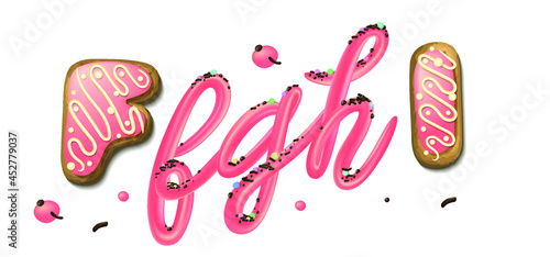 Pink cream candy Font Isolated on White Background, 3d vector illustration, conceptual image.