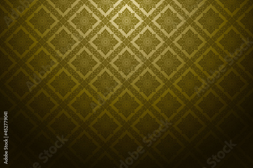 Thai art pattern background retro antique style. Luxurious golden square shape. Arranged in alternate zigzag lines. Decorative design elements for textile, tile, poster, wall. Vector illustration.