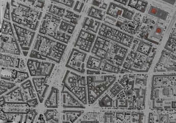Digital elevation model. GIS product made after proccesing aerial pictures taken from a drone. It shows city urban area with roads and suburbs