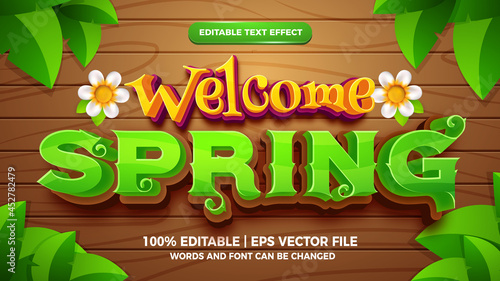 welcome spring 3d editable text effect cartoon style