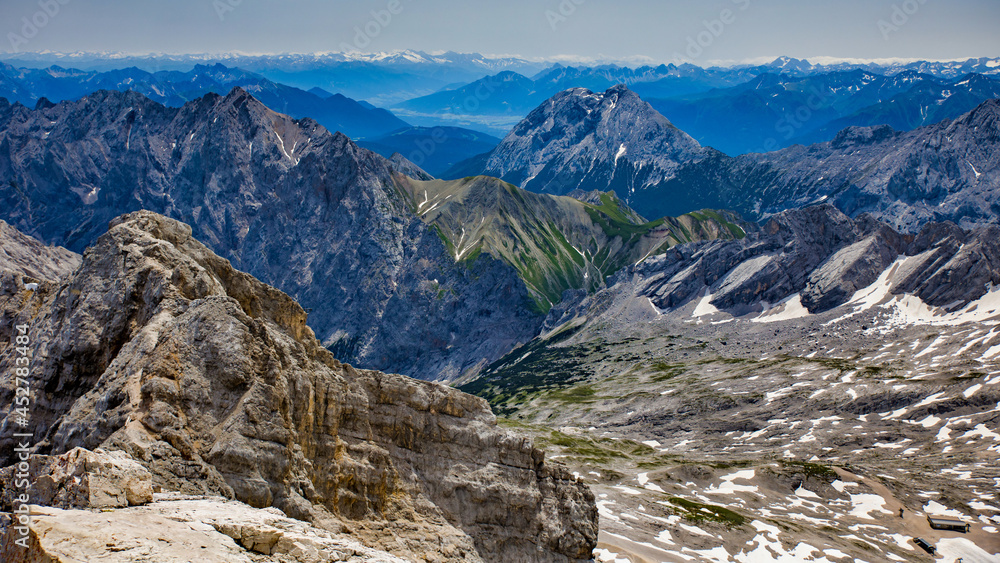view from zugspitze to the melted glacier in summer 2021