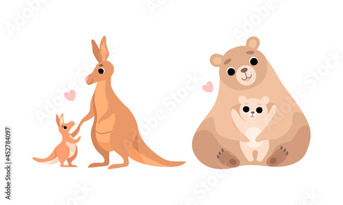 Little Baby Animal and Their Mom Cuddling and Loving Each Other Vector Set