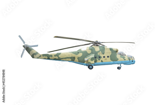Принти на полотні Side view of military helicopter isolated on white background