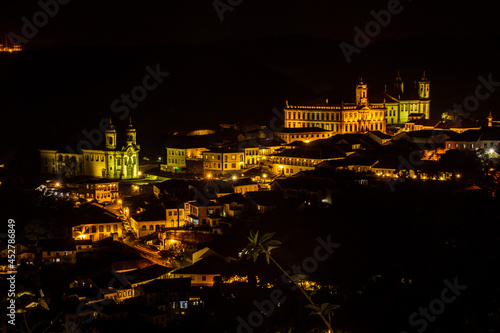 Fototapeta Naklejka Na Ścianę i Meble -  Night aerial view of the historic center of the city of Ouro Preto, State of Minas Gerais, Brazil
