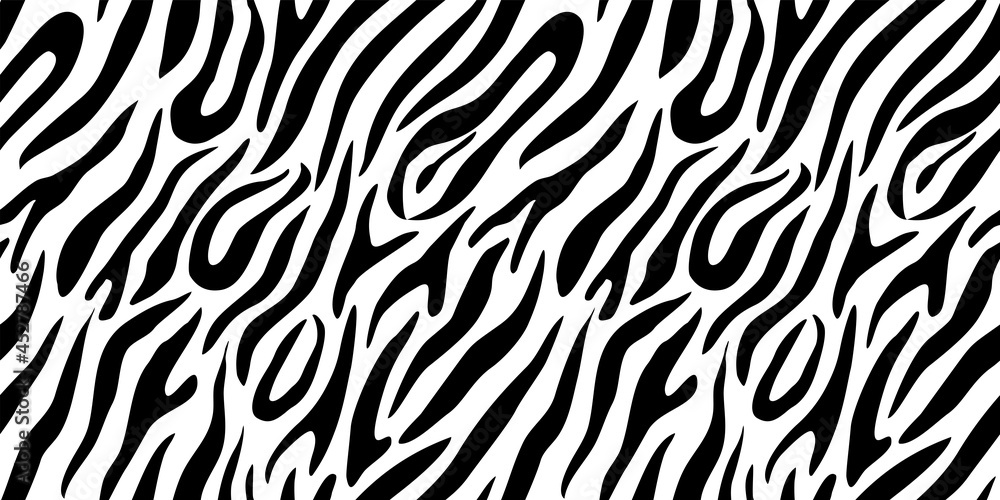Seamless tiger skin pattern on white background for cloth design. Black and white abstract background. Tiger fashion print for clothes, home decor, wrapping paper, fabric. 