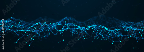 Corrupted network or connection. Abstract digital background of points and lines. Glowing plexus. Big data. Abstract technology science background. 3d rendering