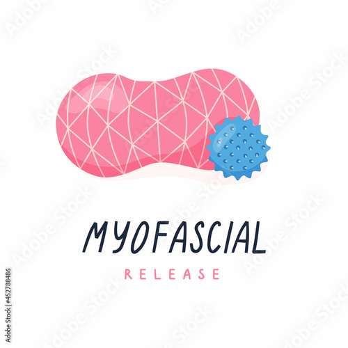 Double ball for neck massage and trigger point ball for myofascial release, yoga, pilates. Equipment for alternative medicine and physiotherapy. Vector illustration.