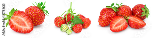 Strawberry and half isolated on white background. Fresh berry with full depth of field. Set or collection