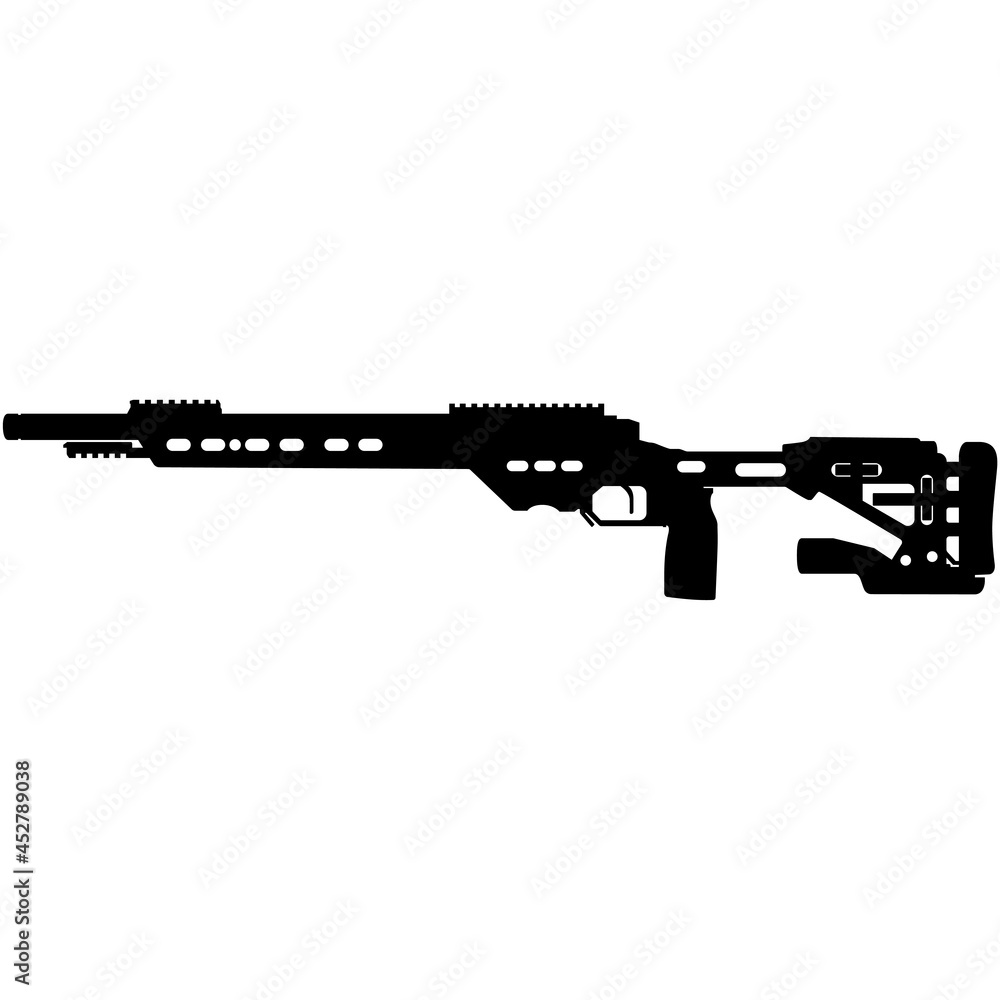 Precision rifle, military sniper rifle Gun .22lr V22 Rifle featuring an 18 MTU profile long barrel rifle. Detailed realistic silhouette Precision rifle, military sniper rifle Gun .22lr V22 Rifle featuring an 18 MTU profile long barrel rifle. Detailed realistic silhouette