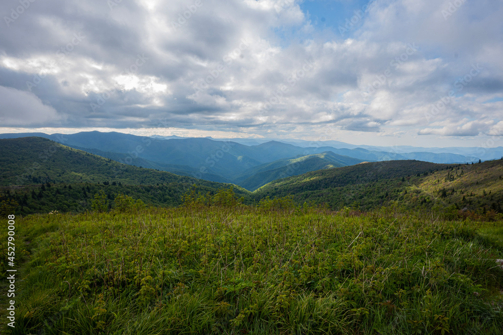 landscape with clouds, hiking trail, Black Balsam Knob, Art Loeb Trail, blue ridge mountains landscape with clouds, hiking trail, Black Balsam Knob, Art Loeb Trail, blue ridge mountains