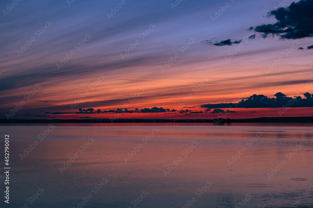 Naklejka premium Colorful sunset over the Minsk sea, Belarus