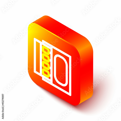 Isometric line Open matchbox and matches icon isolated on white background. Orange square button. Vector