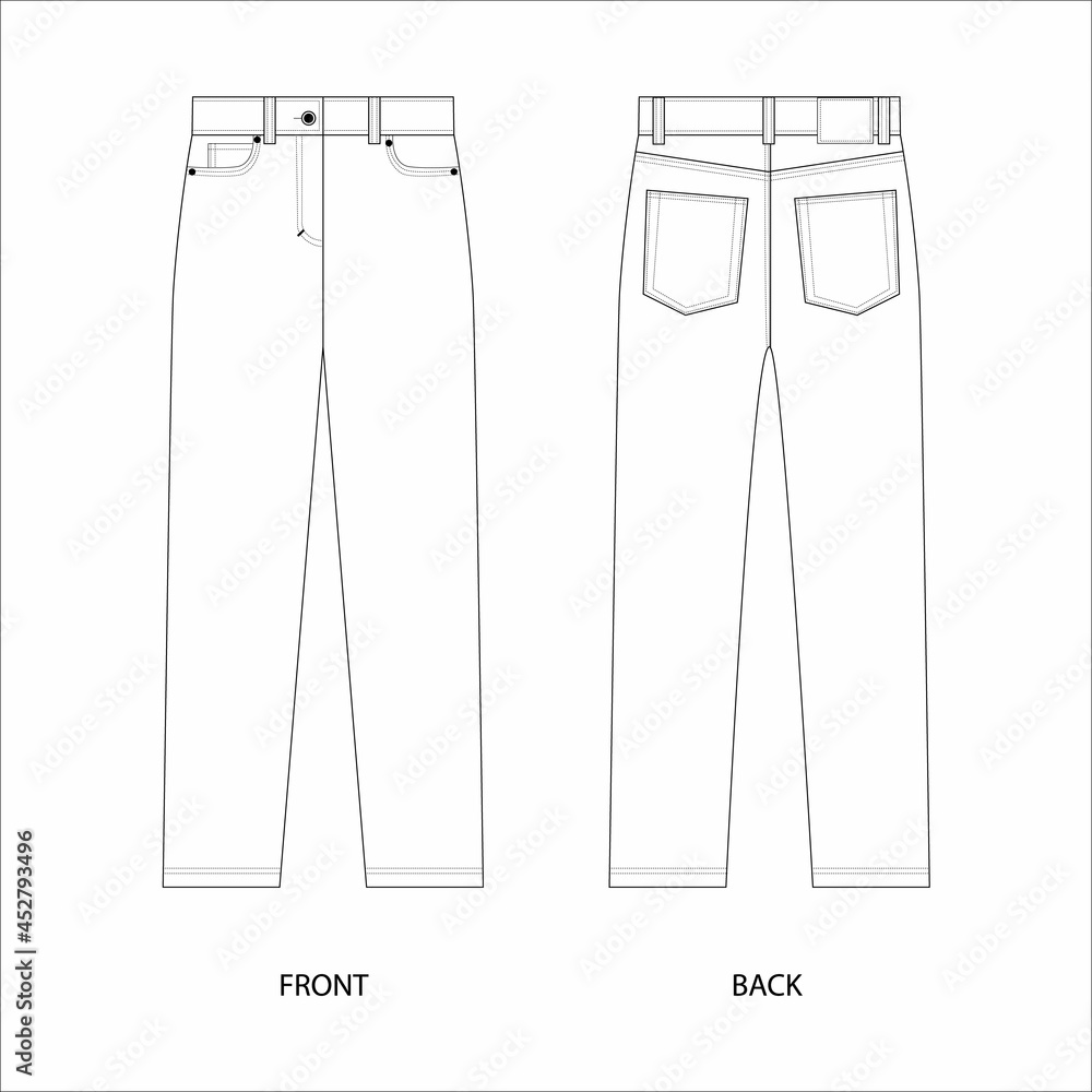Straight jeans vector template. Mom jeans, vector. High waist jeans template.  vector illustration of jeans isolated Stock Vector | Adobe Stock