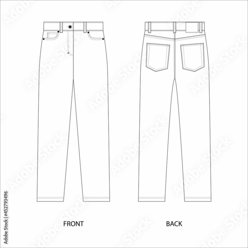 Straight jeans vector template. Mom jeans, vector. High waist jeans template. vector illustration of jeans isolated
