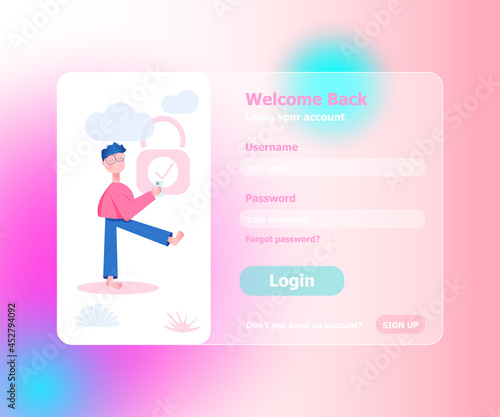 Login UI UX design concept and illustration with big modern people, privacy icons, inputs, forms. Vector website user interface sign in, sign up form template. Online web register.