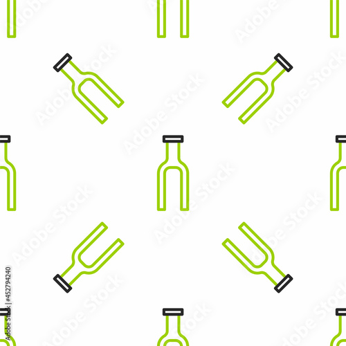 Line Bicycle suspension fork icon isolated seamless pattern on white background. Sport transportation spare part steering wheel. Vector