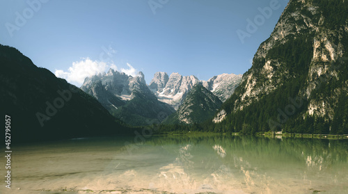 The gorgeous alpine world around the turquoise lake is very popular. Among others  Lake Landro -  D  rrensee  in German   Lago di Landro  