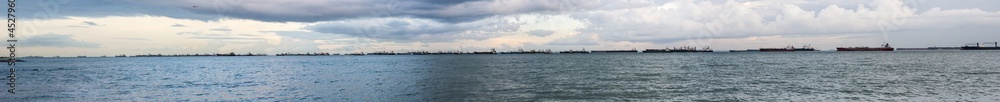 Shipping, Singapore Strait, panorama