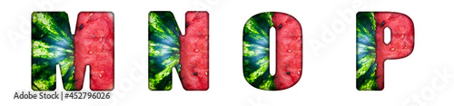 Letters M, N, O, P made from cut watermelon photo