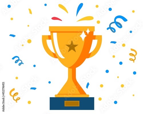 Success business team Golden trophy cup Symbol of victory Business success Teamwork and challenge concept Happy winning award and celebrating concept