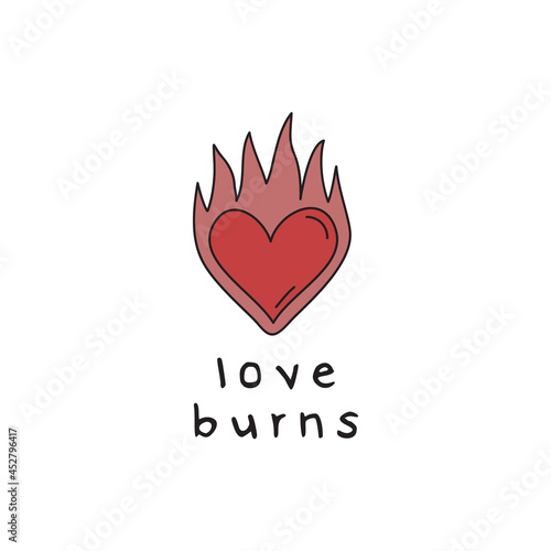 Love burns vector cute burning red heart