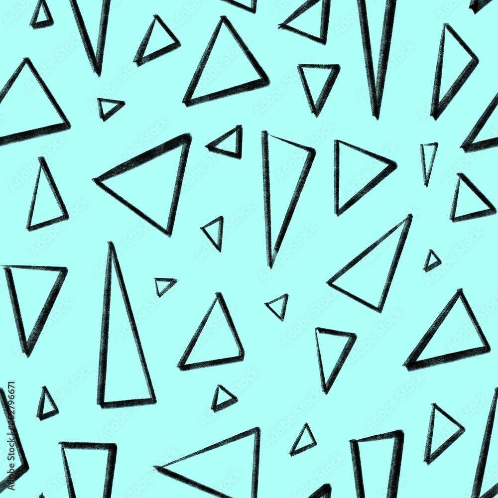 Seamless pattern with hand drawn triangles on blue background. Seamless pattern with hand drawn triangles on blue background.
