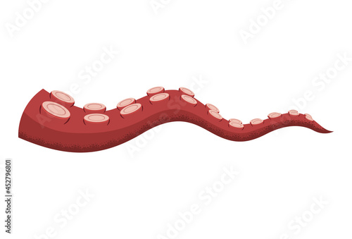 Octopus tentacle on white background. Sea squid vector cartoon icon. Spooky marine monster arm. Underwater animal
