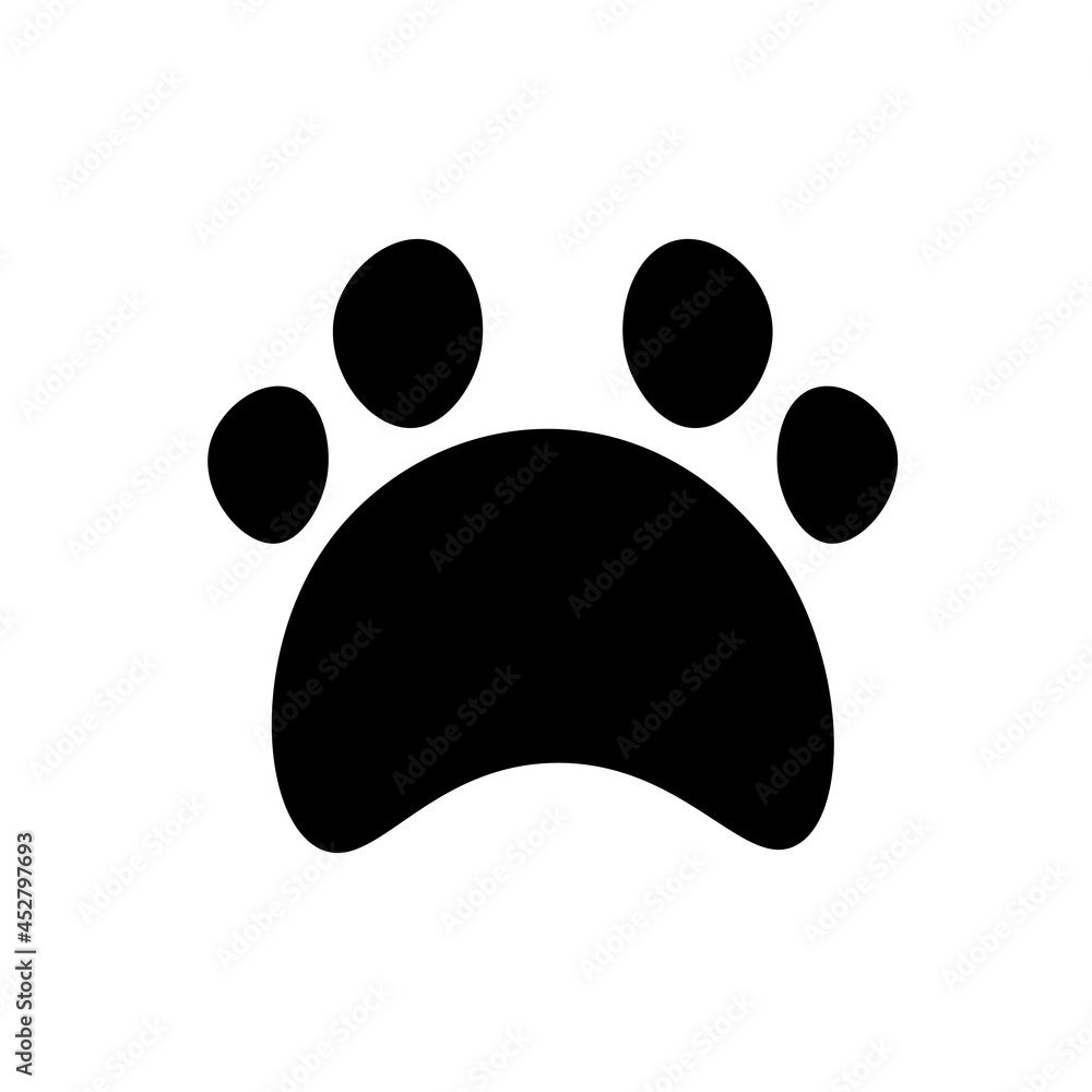 Flat cartoon animal footprint silhouette. Cat or dog foot web icon, unknown  animal. Black print paw trace. Isolated vector illustration. Trendy style  design Stock Vector | Adobe Stock